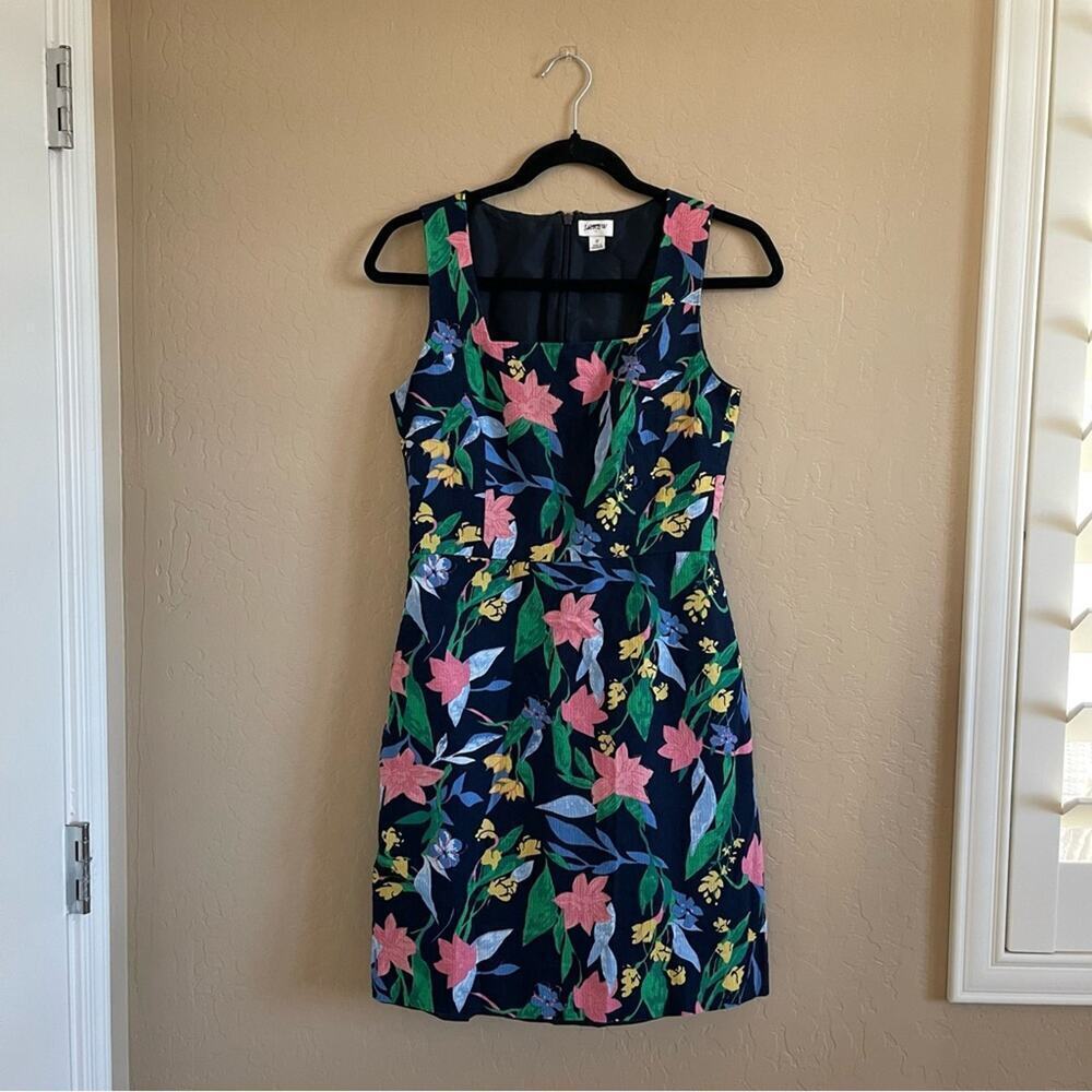 J. Crew Floral Tea Navy Sheath Basket Weave Dress 2 - Picture 1 of 6